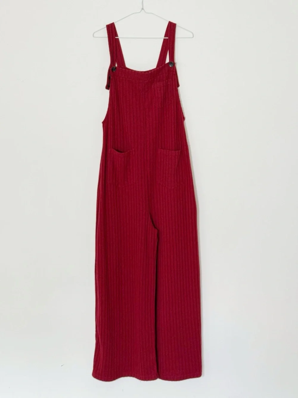 Halara Woman Red Ribbed Adjustable Straps Overall LARGE Boho Preppy Folk Country - Picture 3 of 9